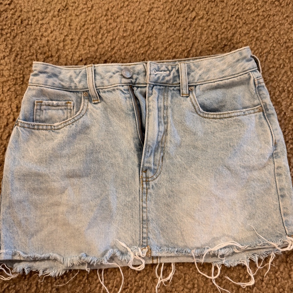 PAC Sun Light Wash Denim Mini Skirt with Frayed Hem